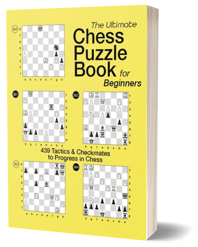 Cover of The Ultimate Chess Puzzle Book for Beginners by Olivier Pire featuring 439 chess puzzles and checkmates