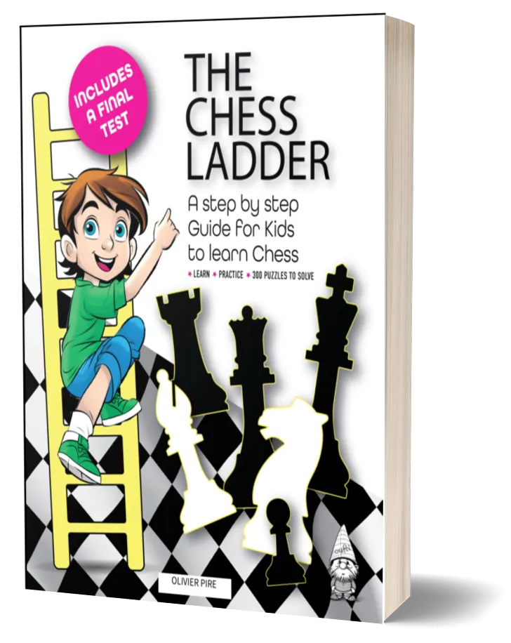 3D mockup of The Chess Ladder - step-by-step chess book for kids aged 6 to 12